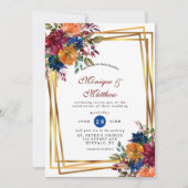 Navy Marsala Oranje Floral Geometric Wedding Invi Kaart (Voorkant)