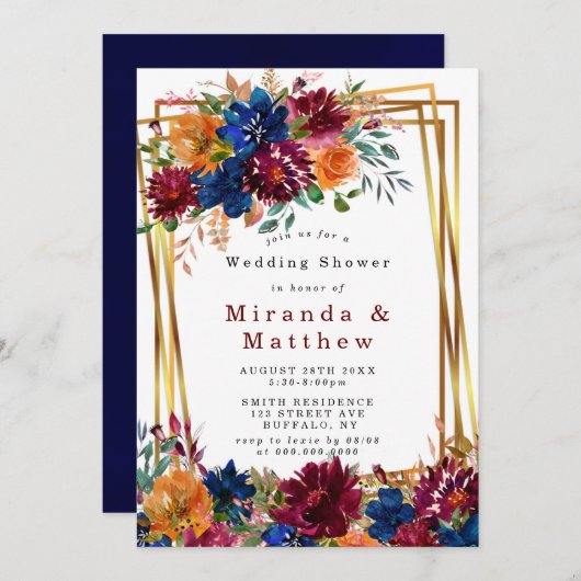 Navy Marsala Oranje Floral Gold Couples (Voorkant / Achterkant)