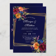 Navy Marsala Oranje Floral Gold Geometric Wedding