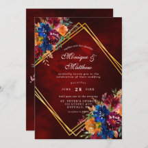 Navy Marsala Oranje Floral Gold Geometric Wedding