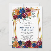 Navy Marsala Oranje Floral Gold Wedding Shower (Voorkant)