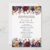 Navy Marsala Oranje Floral Rehearsal Dinner Invita Kaart (Voorkant)