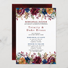 Navy Marsala Oranje Floral Rehearsal Dinner Kaart