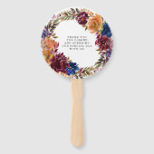 Navy Marsala Oranje Floral Weddenschap Handwaaier (Achterkant)