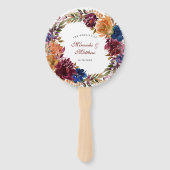 Navy Marsala Oranje Floral Weddenschap Handwaaier (Voorkant)