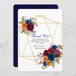 Navy Marsala Oranje Floral Weddenschap Hartelijk d Kaart