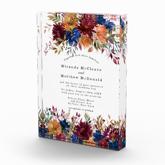 Navy Marsala Oranje Keepaardbruiloft Invite Fotoblokken (Rechts)