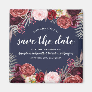 Navy Marsala Peony Bruiloft Save the Date Magneten