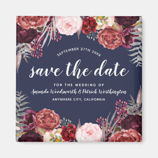 Navy Marsala Peony Bruiloft Save the Date Magneten