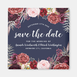 Navy Marsala Peony Bruiloft Save the Date Magneten