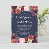 Navy Marsala Peony Herfst Bridal Shower Uitnodigin Kaart (Staand voorkant)