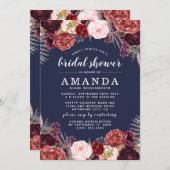 Navy Marsala Peony Herfst Bridal Shower Uitnodigin Kaart (Voorkant / Achterkant)