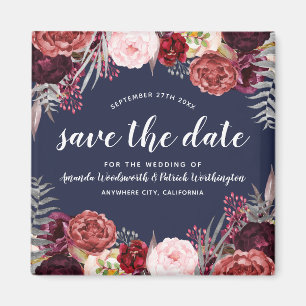 Navy Marsala Peony Wedding Save the Date Magnets Magneet