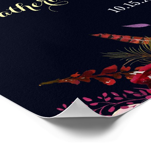 Navy Marsala Rustic Boho Floral Welcome Wedding Poster (Hoek)