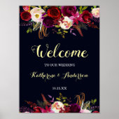 Navy Marsala Rustic Boho Floral Welcome Wedding Poster (Voorkant)