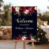 Navy Marsala Rustic Boho Floral Welcome Wedding Poster