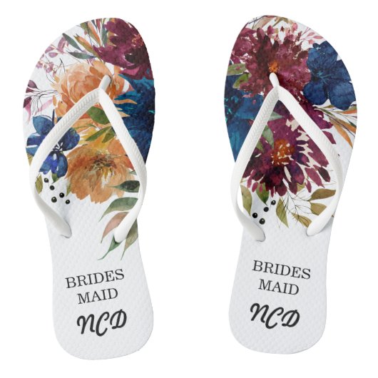 Navy Marsala Sinaasappel Floral Bridesmaid Favor Teenslippers (Voetbed)