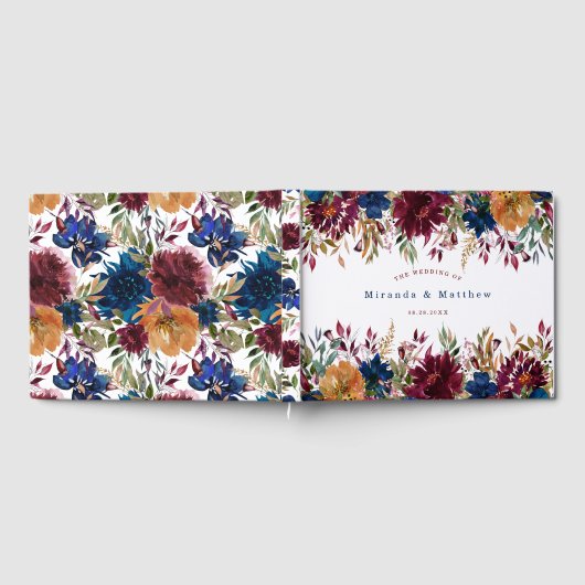 Navy Marsala Sinaasappel Floral Wedding Gastenboek (Volledig)