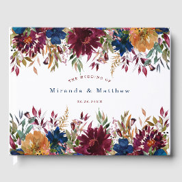 Navy Marsala Sinaasappel Floral Wedding Gastenboek