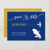 Navy Martinique Wedding Save the Date Map Briefkaart (Voorkant / Achterkant)