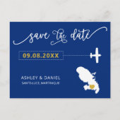 Navy Martinique Wedding Save the Date Map Briefkaart (Voorkant)