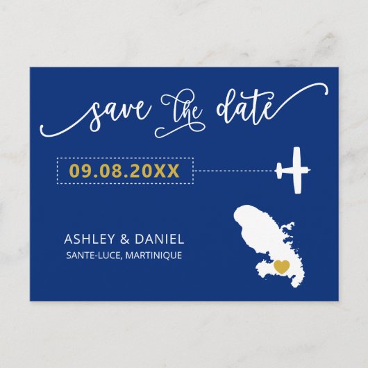Navy Martinique Wedding Save the Date Map Briefkaart (Voorkant)