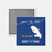 Navy Martinique Wedding Save the Date Map Magneet (Voorkant / Achterkant)