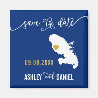 Navy Martinique Wedding Save the Date Map Magneet