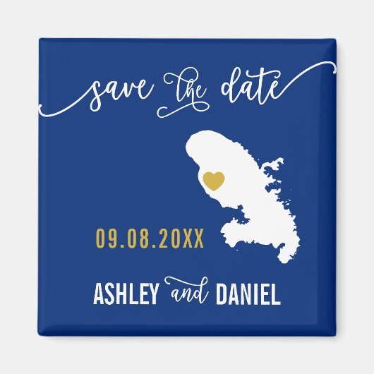 Navy Martinique Wedding Save the Date Map Magneet (Voorkant)