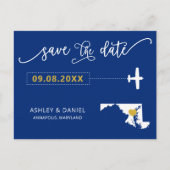 Navy Maryland Wedding Save the Date Map Briefkaart (Voorkant)