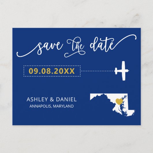 Navy Maryland Wedding Save the Date Map Briefkaart (Voorkant)