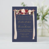 Navy Masala Watercolor Bloemenboog Boho Bruiloft Kaart (Staand voorkant)