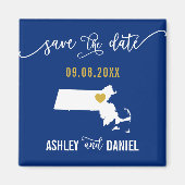 Navy Massachusetts Wedding Save the Date Map Magneet (Voorkant)