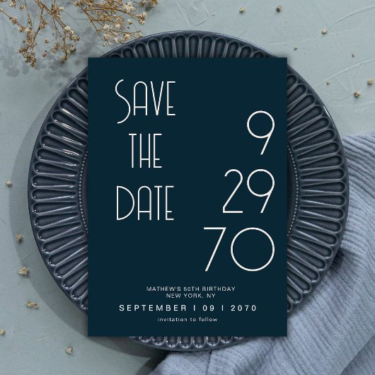 Navy Matte Eenvoudige Minimale Verjaardag Save The Date