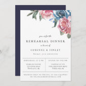 Navy Mauve Botanical Rehearsal Dinner Aankondiging (Voorkant / Achterkant)