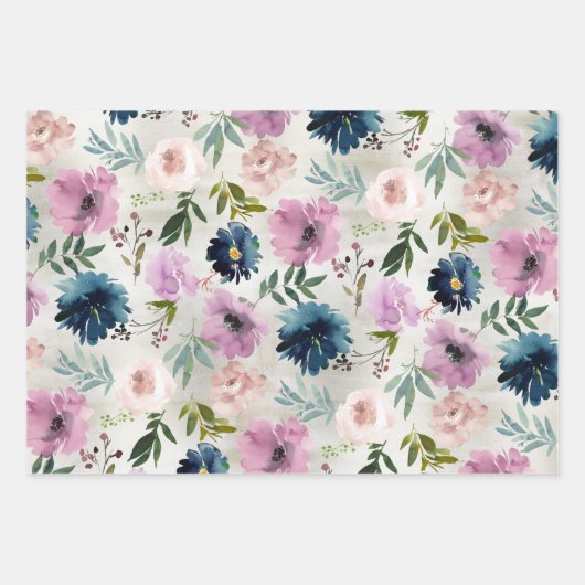 Navy & Mauve Peony Garden Inpakpapier Vel (Voorkant 2)