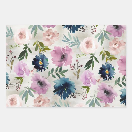 Navy & Mauve Peony Garden Inpakpapier Vel (Voorkant)