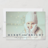 Navy | Merry & Bright Photo Feestdagenkaart (Voorkant)