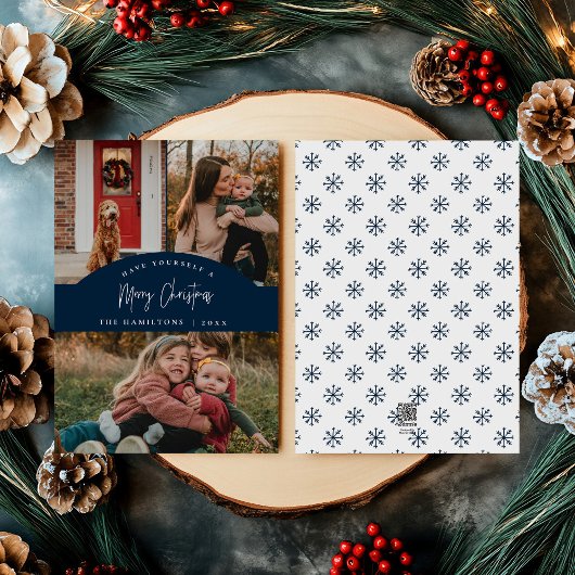 Navy Merry Christmas Modern Minimalistische Kaart