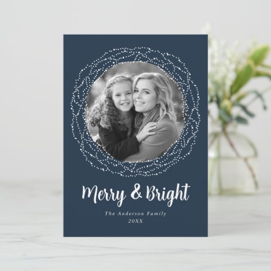 Navy Merry en Bright Photo Feestdagenkaart (Staand voorkant)