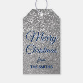 Navy Merry Kerstmis Faux Silver Glitter Cadeaulabel (Voorkant)
