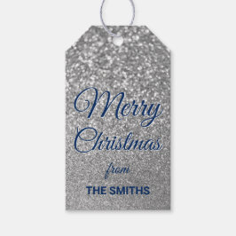 Navy Merry Kerstmis Faux Silver Glitter Cadeaulabel