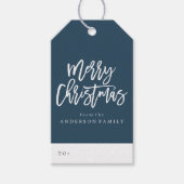 Navy Merry Kerstmis-feestdag Cadeaulabel (Voorkant)