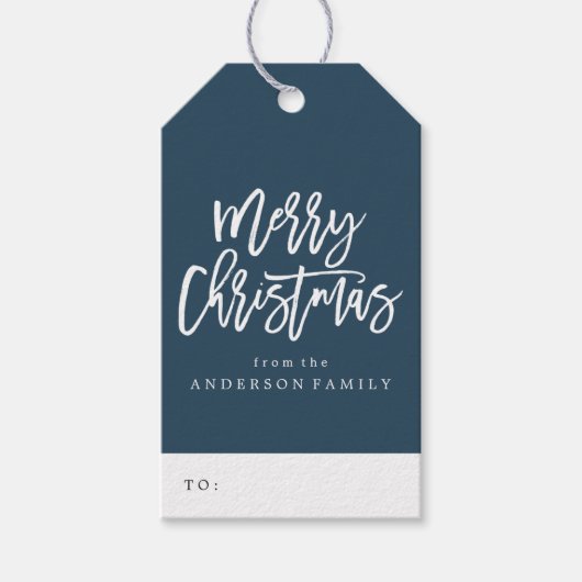 Navy Merry Kerstmis-feestdag Cadeaulabel (Voorkant)