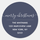 Navy Merry-kerstterugzendlabel Ronde Sticker (Voorkant)