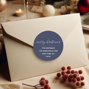 Navy Merry-kerstterugzendlabel Ronde Sticker