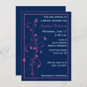 Navy met Roze Bloemen Ontwerp Vrijgezellenfeest In Kaart (Voorkant / Achterkant)