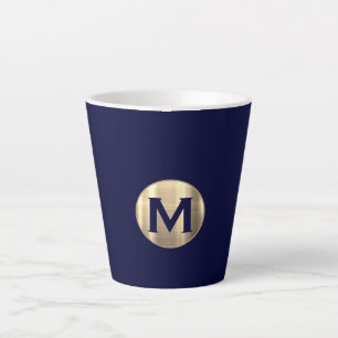 Navy Metallic Gold Monogram Latte Mok