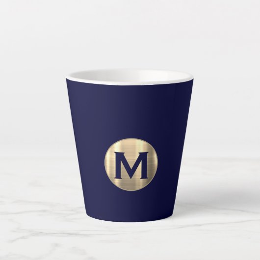 Navy Metallic Gold Monogram Latte Mok (Voorkant)