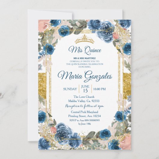 Navy Mexican Charra Quinceanera Kaart (Voorkant)